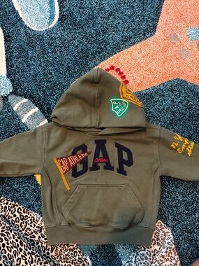 GAP Olive Green Kids Hoodie with Varsity Logo Patches